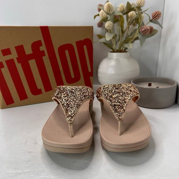 Fitflop Lulu Shimmerfoil Platform Toe-Thongs Sandal Gold Women 5 NWB - Picture 3 of 11